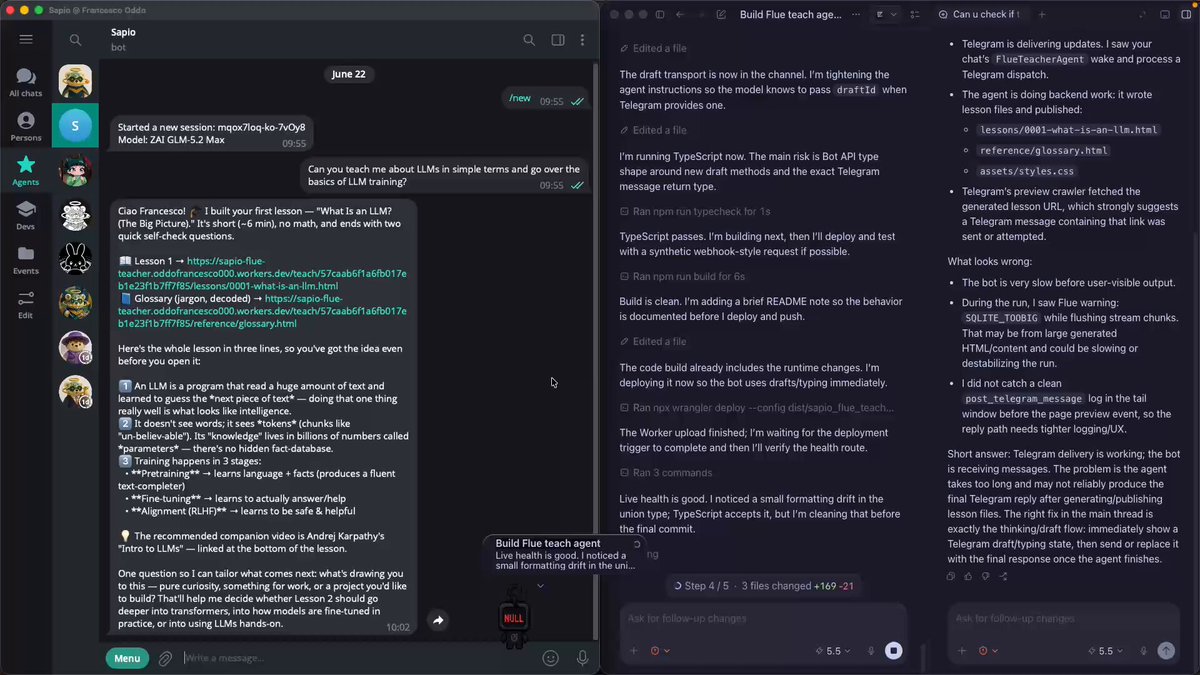 The image shows two computer screens side by side, displaying a chat window with text messages from multiple people. The first screen has a message that reads "Focus on what is in the image and how it relates to the post." This could be referring to the content of the post or the context surrounding its creation. The second screen displays a message about a new app called GLM 5.2, which was created by Matt Pocockuk. It seems like there's an ongoing conversation between people discussing this app and sharing their thoughts on it.