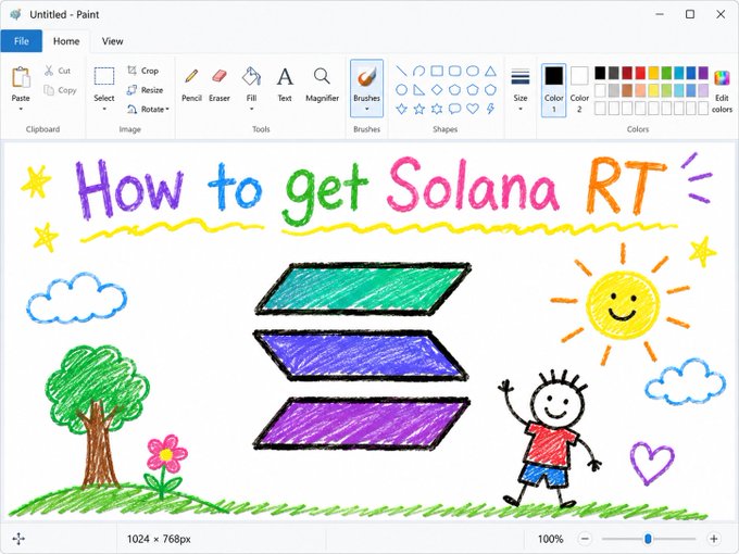 The image shows a white background with a colorful drawing of a cartoon character surrounded by various objects such as trees, flowers, and clouds. The text "How to get Solana RT" is written above the drawing, indicating that the image is related to the topic of getting support for the cryptocurrency Solana.