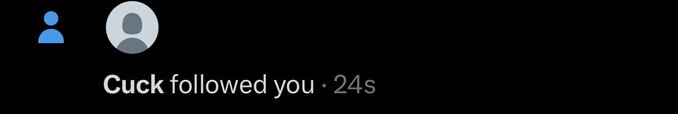 A social media notification on a dark background reading 'Cuck followed you · 24s'.