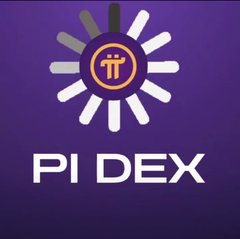 The image shows the "PI DEX" logo, featuring an orange circle with the Pi π symbol surrounded by a white and purple sunburst design on a dark purple background. This relates to the post as Pi DEX (decentralized exchange) represents another experiment in giving Pi cryptocurrency practical utility, expanding its use case beyond simple holding into trading and decentralized finance within the Pi Network ecosystem.