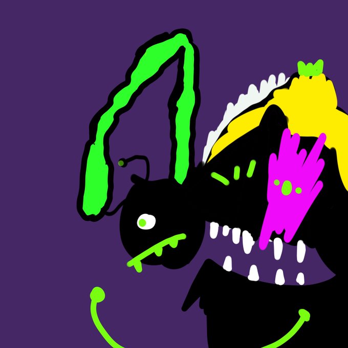 A neon-accented digital drawing of a monstrous creature with rabbit-like ears, sharp teeth, and glowing green slime dripping from its face, set against a deep purple background.

The artwork's grotesque, mutated creature with dripping neon slime visually reinforces the "mutatio" (mutation) theme, while its creature-like, swarming aesthetic aligns with the $FLIES token branding.