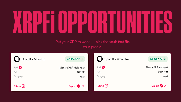 xtrpfi-opportunities app screen displays two options for XPFIs and their corresponding vault sizes, with a pink header and white text.