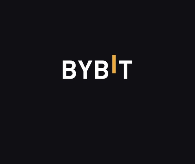 The image displays the Bybit logo in white and orange text against a black background, serving as the brand identifier for the cryptocurrency exchange promoting its new 0% commission stock token trading campaign featuring assets like TSLA, NVDA, and AAPL with a $100,000 prize pool.
