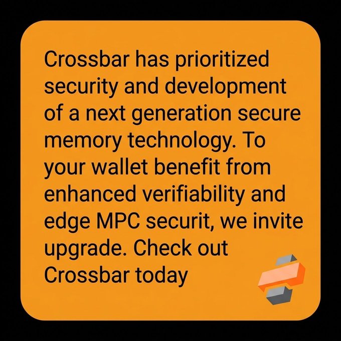 An orange graphic displays text promoting Crossbar's secure memory technology with MPC security features, accompanied by a Crossbar logo.