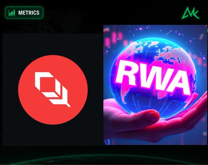 A metrics graphic featuring a red circular logo alongside an image of a glowing globe with 'RWA' text held in a hand.
