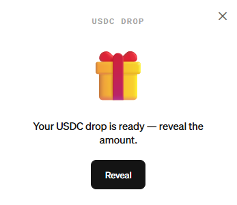 The image shows a "USDC DROP" notification from Moonpay with a gift box graphic and the message "Your USDC drop is ready — reveal the amount," featuring a black "Reveal" button. The accompanying post sarcastically mocks Moonpay for offering only $10 in USDC in exchange for selling personal Claude data, highlighting the absurdity of the small payout through this promotional-looking drop interface.