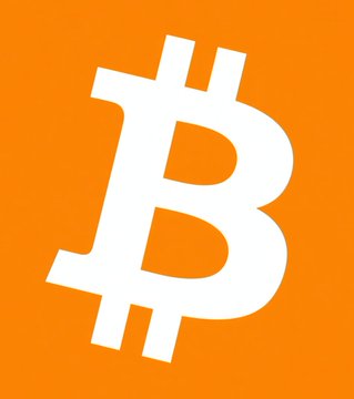 The Bitcoin cryptocurrency logo, a white 'B' with two vertical strokes, displayed on a bright orange background.