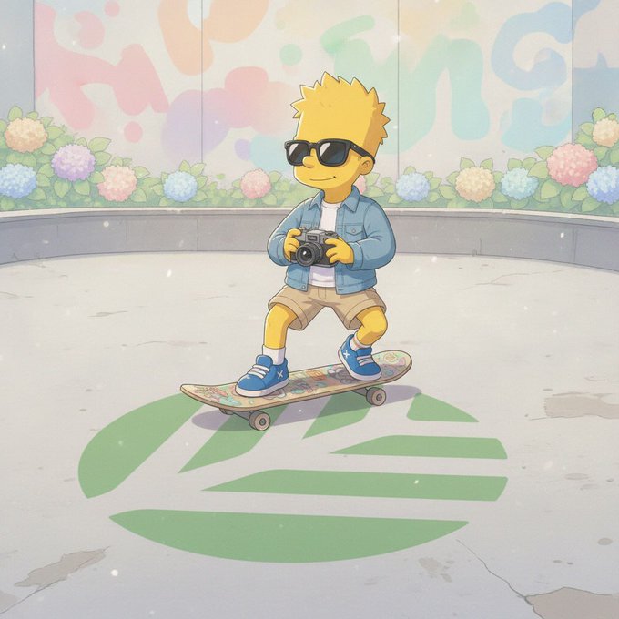 A yellow cartoon character with spiky hair and sunglasses rides a skateboard across a green circular logo, holding a camera with a joyful expression against a pastel graffiti wall. The image captures the playful, exploratory spirit of cross-chain analytics—skating smoothly between ecosystems—while the post highlights how CNPY Network's tools give developers a clearer, unified view of user movement across chains rather than fragmented, isolated metrics.