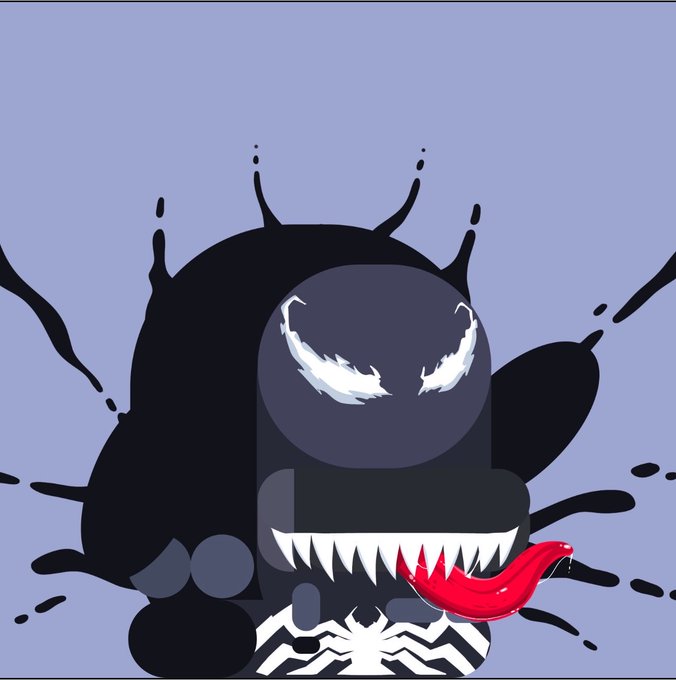 A cartoon-style Venom-like creature with a menacing grin, sharp teeth, and a long red tongue is depicted against a light purple background with a black splatter. This menacing character illustration accompanies a post announcing a free honorary NFT mint from @Beppo_eth, with a supply of 5,555 launching on OpenSea.