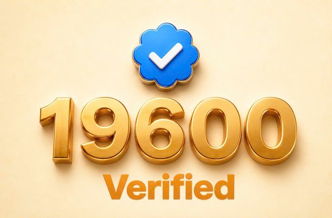 A graphic showing a blue verification checkmark badge above the golden 3D number '19600' with the word 'Verified' below.