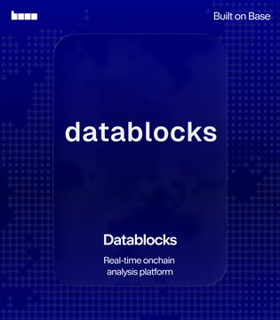 A blue promotional graphic with the text 'datablocks' and 'Real-time onchain analysis platform' along with 'Built on Base' in the top right corner.