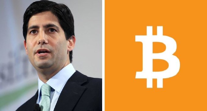 A man in a dark suit and mint green tie is pictured alongside the orange Bitcoin logo, visually accompanying the headline quote attributed to Fed Chair Kevin Warsh calling Bitcoin "the new gold" for those under 40.