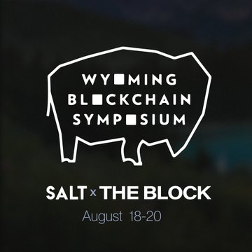 A logo for the "Wyoming Blockchain Symposium" featuring a buffalo outline with the tagline "SALT x THE BLOCK, August 18-20." The image promotes the event discussed in the post, which will feature Ripple CLO Stuart Alderoty discussing U.S. crypto regulation and America's potential to become the global crypto capital.