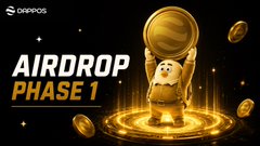 An 'ONPROS AIRDROP PHASE 1' promotional graphic featuring a cartoon dog mascot holding up a large gold coin against a dark background.