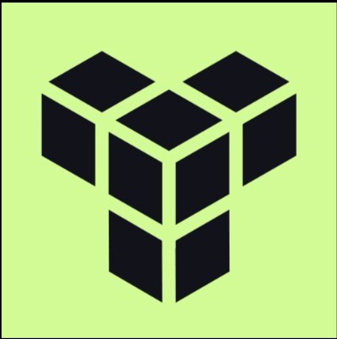 A simple geometric logo displays black 3D cubes arranged in a Y-shape or branching pattern on a light green background.