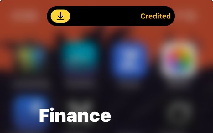 A blurred Finance app screen with the word "Finance" prominently displayed, overlaid with a black banner featuring a yellow download icon and "Credited" text. The image ties into the post's web3 payment theme by showing a "Credited" notification, suggesting earnings have been successfully received in a financial or crypto context.