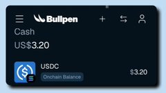 A screenshot of the Bullpen wallet shows a Cash balance of US$3.20 in USDC (Onchain Balance $3.20), illustrating the user's small crypto holdings to support their content creation and purchases of $ANSEM tokens within the ecosystem.