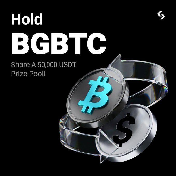 The image features two coins, one silver and one blue, with a dollar sign symbol on them. The text above the coins reads "Hold BGBTC", while below the coins there is an invitation for users to participate in a prize pool. The text also mentions that users can earn up to 500 USDT tokens by holding the coins.