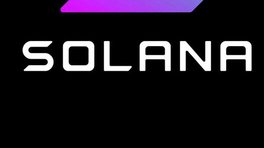 The Solana logo featuring the word 'SOLANA' in bold white letters beneath a purple-to-pink gradient symbol on a black background.