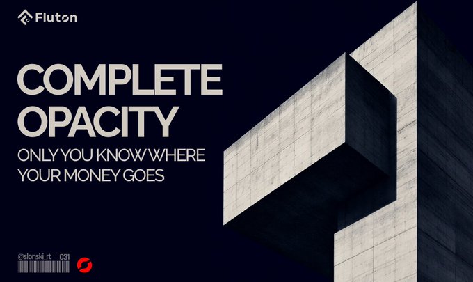 The image shows a large, modern building with a unique design featuring two vertical lines that create an interesting visual effect. The text "Complete Opacity" is displayed above the building, indicating its architectural style or feature. Below this, there are three red circles representing different types of cross-chain routes and their corresponding volumes. The text "Only you know where your money goes" suggests that the viewer has control over how their funds flow through these routes.