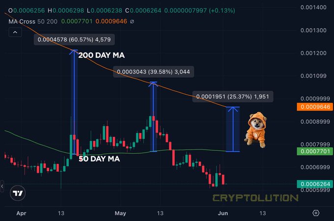 The image features a line graph with a small dog figurine situated at 0.65 on the x-axis. The scale for the y-axis starts from 0 to 1, and there are labels indicating different periods such as "0 days", "1 day", "30 days", "45 days", and "60 days". On the left side of the image, a post by someone named @saylor asks people to join in a game called #Dog, with the main objective being to become number 1. The focus of this particular post is on Bitcoin and Cryptography, as indicated by the use of dog graphics within the text.