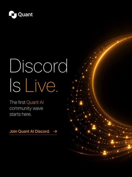 A promotional graphic for Quant's Discord community with the text "Discord Is Live. The first Quant AI community wave starts here. Join Quant AI Discord."