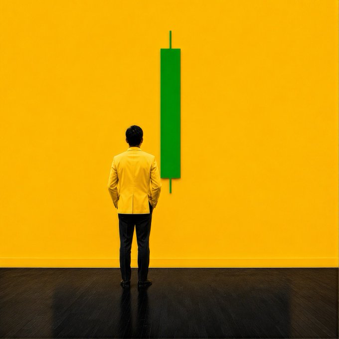 A man in a yellow jacket stands facing a vibrant green vertical rectangle on a bright yellow wall, contemplating the minimalist artwork. The image reflects the post's introspective theme, visually representing the act of standing before something singular and thought-provoking—a fitting metaphor for deep reflection and contemplation.