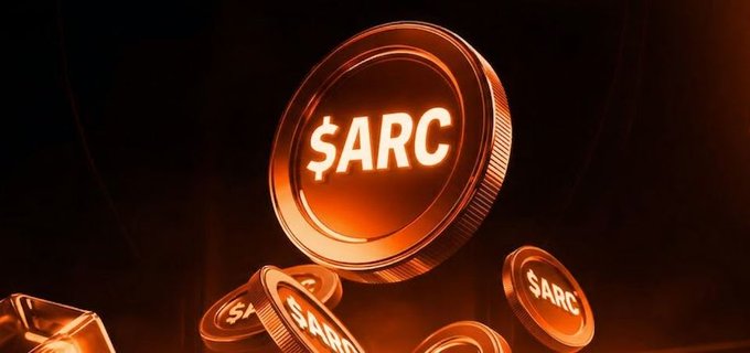 The image features an orange coin with the word "arc" written on it. The coin is floating in mid-air, surrounded by other coins of various sizes. The background of the image is black, which contrasts with the vibrant color of the coin. The text "I found something I think you'll like @TheARCTERMINAL Everything is simple and easy to follow, no fuss. Community truly shapes everything, and $ARC holders are a part of it." is written in white at the bottom of the image.