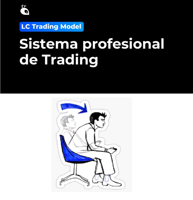 The image is a promotional graphic for "LC Trading Model," featuring the tagline "Sistema profesional de Trading" (Professional Trading System) on a black background, along with an illustration of a man sitting on a blue chair showing a transition/evolution effect. The minimalist design with the "#LCTradingModel" tag suggests an announcement teasing new developments or content related to their professional trading system.