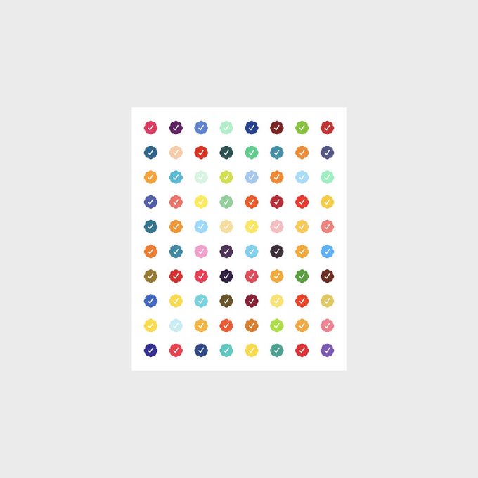 A grid pattern of colorful circular checkmark icons displayed on a white background. The image relates to the "Gm @jackbutcher" post as a visual style reminiscent of Jack Butcher's minimalist, checkmark-based artwork aesthetic.