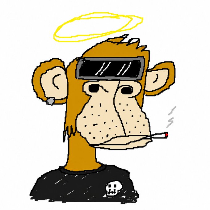 A cartoon illustration of a brown ape wearing black sunglasses, a black t-shirt with a white skull logo, smoking a cigarette, and sporting a yellow halo above its head. The "optimizing my ape" caption pairs with the image's depiction of an ape outfitted with accessories like shades and a halo, suggesting a cool, enhanced, or "optimized" version of a typical ape character, reminiscent of Bored Ape NFT style imagery.