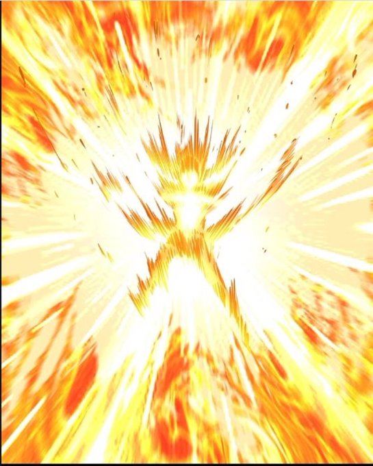 A bright, anime-style explosion effect in shades of yellow, orange, and white radiating outward from the center.