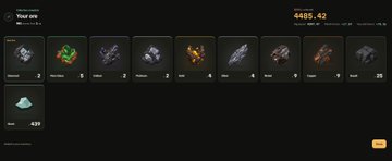 A dark screen displaying a row of game cards or inventory slots with various item icons and numbers, possibly from a video game interface.