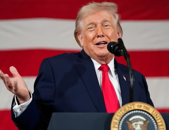 Donald Trump speaks at a podium with the Presidential Seal visible, as people who invested in his "Trump Coin" reportedly lost nearly $4 billion. The image relates to the post by depicting the man associated with the digital currency's name.