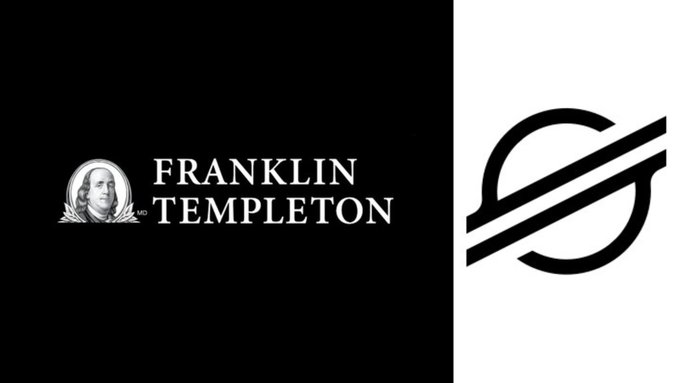 The image shows two side-by-side logos: the "Franklin Templeton" logo on a black background on the left, and the Stellar (XLM) logo on a white background on the right.

This image likely relates to a partnership or collaboration announcement between Franklin Templeton and the Stellar network, suggesting the asset management giant's involvement with XLM and potentially hinting at increased scarcity or utility for the token.