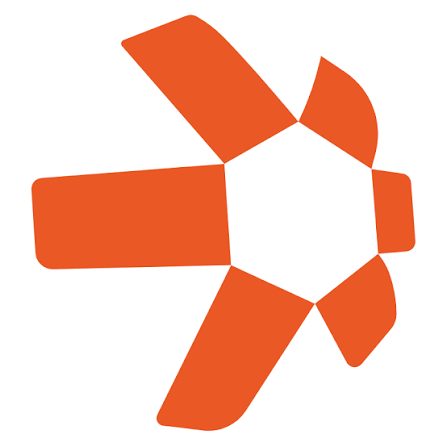 An orange geometric logo composed of segmented shapes forming a stylized emblem on a white background.