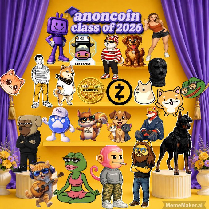 The image features a vibrant poster celebrating the class of 2016 with a focus on the DOGE ecosystem, which has been gaining momentum recently. The poster showcases various cartoon characters representing different aspects of the Dogecoin world, including dogs, cats, and other animals. These characters are depicted in a variety of poses and expressions, showcasing their unique personalities.

The background of the poster is a striking yellow color, providing a strong contrast to the colorful characters on it. The text "ANONCOIN Class of 2016" is prominently displayed at the top of the image, indicating that this year's class has been officially recognized as ANONCOIN.

In addition to the main elements of the poster, there are also some smaller texts scattered throughout the image, such as "DOGE OS launching soon", which suggests that a new era in digital payments is about to begin with the launch of DOGE OS. The text "X Money set to reshape digital payments" further emphasizes this point and highlights the potential impact of Dogecoin on the financial landscape.