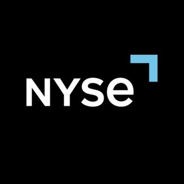 The image displays the NYSE logo, featuring the white "NYSE" text alongside a teal bracket symbol on a black background. This relates to the post's message about the New York Stock Exchange expanding into blockchain-based settlement systems and tokenized securities, highlighting Wall Street's growing integration with crypto and DeFi infrastructure.