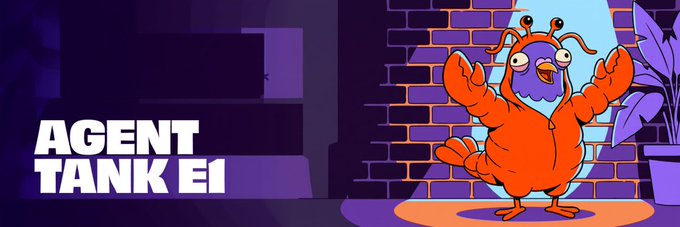 A title card reading 'AGENT TANK E1' featuring a cartoon orange lobster-like creature with three eyes wearing a purple hoodie, standing in front of a brick wall and window.