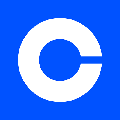 The white 'C' logo of the Coinbase cryptocurrency exchange on a solid blue background.