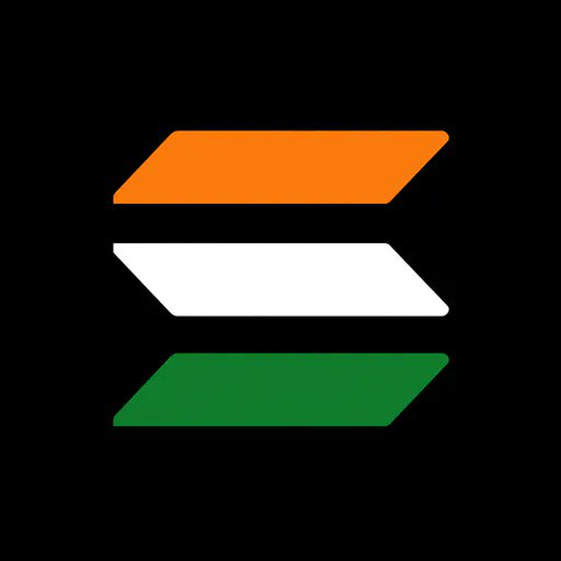 The image displays three parallelogram shapes in saffron, white, and green on a black background, representing the Indian flag's colors arranged in a stylized, minimalist format.

The image evokes the colors of the Indian flag to symbolize India, suggesting Solana's defeat by Indian competitors (likely Polygon, which has strong ties to India) in the blockchain market.