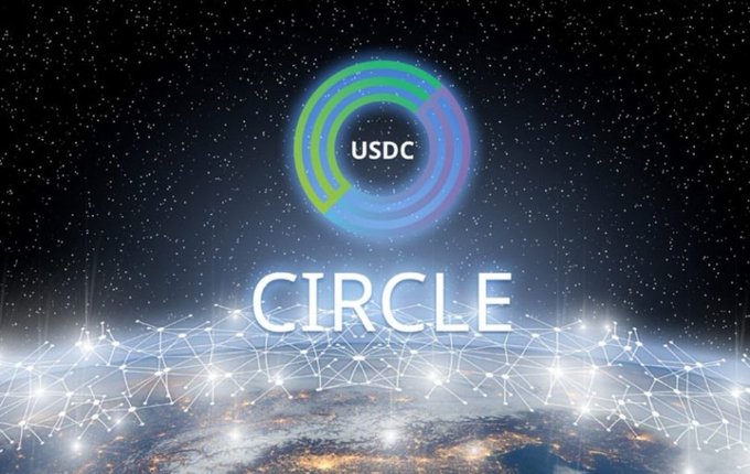 The image features the Circle logo with the USDC symbol against a cosmic backdrop of stars and Earth viewed from space, with "CIRCLE" prominently written in white text. This visual directly represents the article about Circle reviving its $6.7 billion IPO plan for the USDC stablecoin, symbolizing the company's ambitious return to the public markets.
