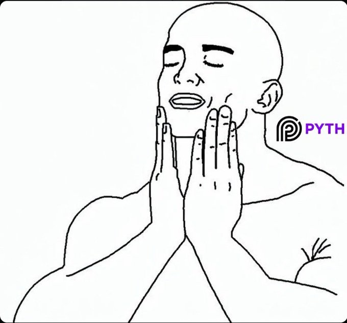 The image features a black and white line drawing of a bald man with his hands clasped together, possibly in prayer or meditation. The text "Pyth" can be seen at the bottom left corner of the image. The caption below the image reads "Glo mo legends It' s a new week ... Markets don't close anymore." This suggests that the post is related to the Pyth legend and might be about the concept of time, as markets are not closing in this particular legend.