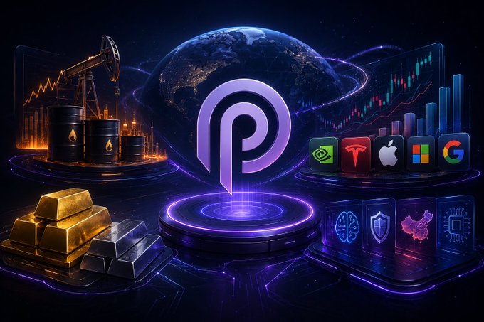 The image features a futuristic scene set against a dark background, with various elements representing different aspects of finance and technology. The main focus is a purple logo that reads "Pyth" surrounded by icons related to finance and technology. These icons include a globe, a gold bar, and several icons such as an iPhone, Google, and Microsoft.

The image also includes text that reads "THE FUTURE OF FINANCE JUST CHANGED FOREVER. Markets don'T sleep anymore. Yet most pricing infrastructure still shuts down on weekends. That'S the gap @PythNetwork just solved with the launch of Pyth Indices proprietary 24/7 indices for oil, equities, metals, and thematic".