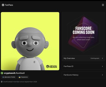 The image displays a post from the FanPass website, titled "FanScore Coming Soon" with an accompanying screenshot of a 3D rendering of a person's face wearing a football jersey. The post states that they will be collecting more data soon as part of their ongoing research project, which involves analyzing sports tokens for utility and value. The image also features a text box providing information about the upcoming project.