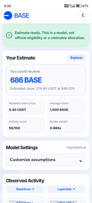 The image shows an app called "base" that appears to be airdrop checker, designed for users to receive files from other apps or servers. The app has been recently launched with a rating of 6 out of 5 stars on the App Store. It is currently available for free download and can be accessed by opening the app in the app store.