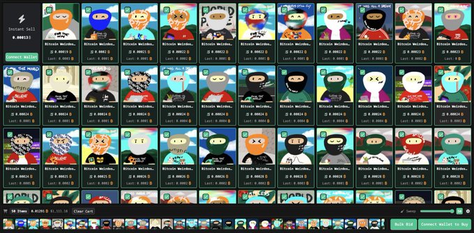 A screenshot of a digital wallet interface displaying numerous colorful NFT-style profile pictures, each marked with 'RESCUE MEDALS' and price information in ETH.