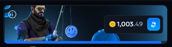 A CS:GO character wearing sunglasses and a scarf holds a rifle and a smiley face charm, with a 1,003.49 coin balance displayed next to a withdraw button, promoting the active raindrop giveaway.