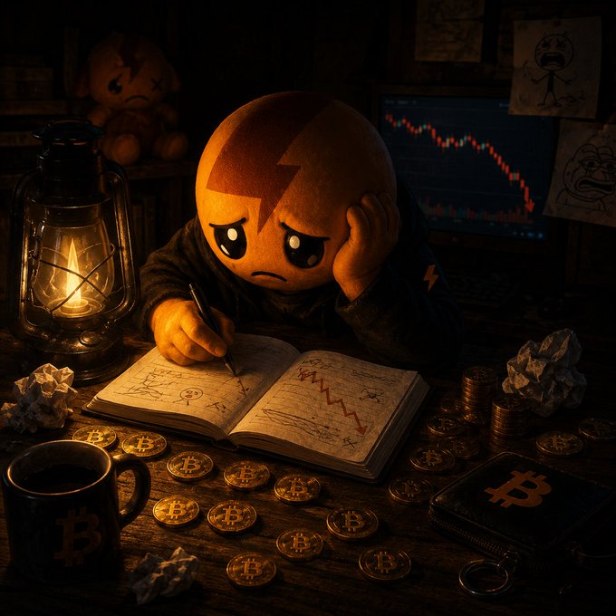 The image features a person sitting at a desk with an open book, surrounded by various coins and a cup of coffee. The scene suggests that they are reviewing applications for Bitcoin or other cryptocurrencies, possibly as part of their job or hobby. The person appears to be in distress or contemplating something, which could indicate that they have experienced financial loss or are facing challenges related to crypto investing.