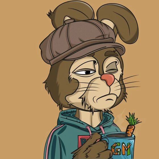 The image features a cartoon rabbit wearing a hat and holding a cup of coffee while looking at the camera with a sad expression. The caption below the image reads "Good morning X! #GM Hoppy Saturday fam! $BTC - $61.05k this morning, still under pressure in the lows. No thread today, busy weekend ahead. Energy 1-10 today?"